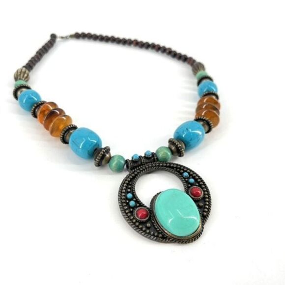 Chico’s Turquoise Southwestern Pendant Necklace Stunning bead chunky - Picture 1 of 3